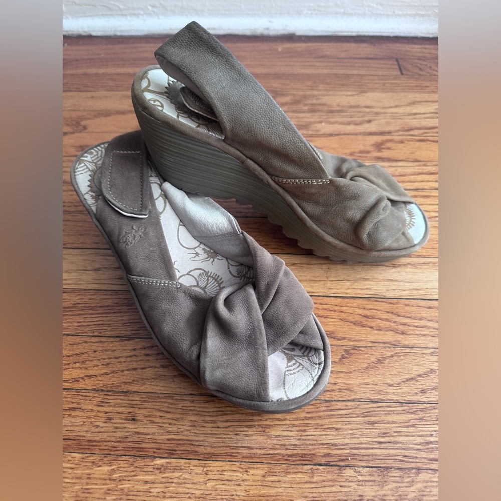 Fly London Taupe Wedge Sandals
